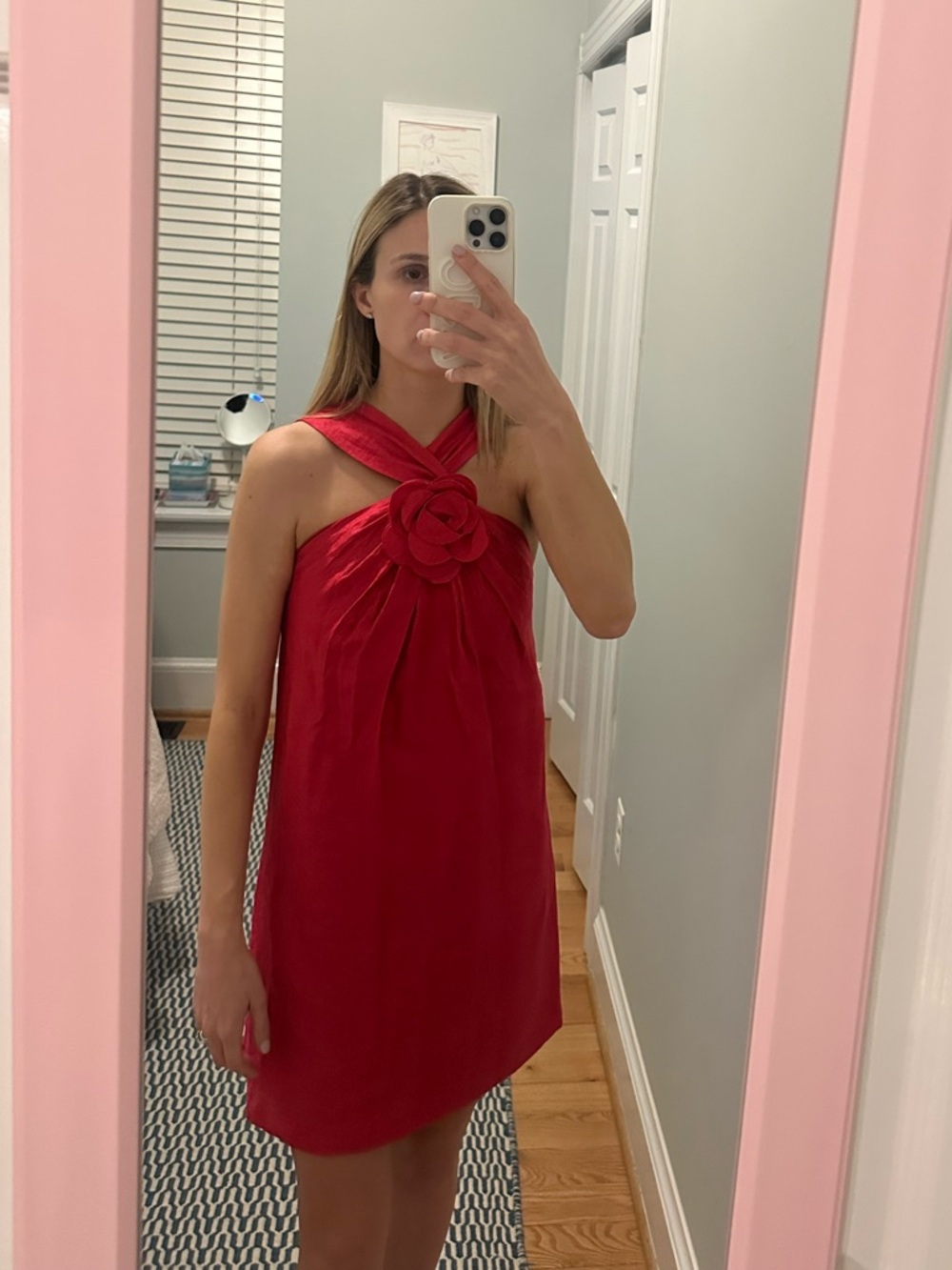 Pink Floral Halter Mini Dress